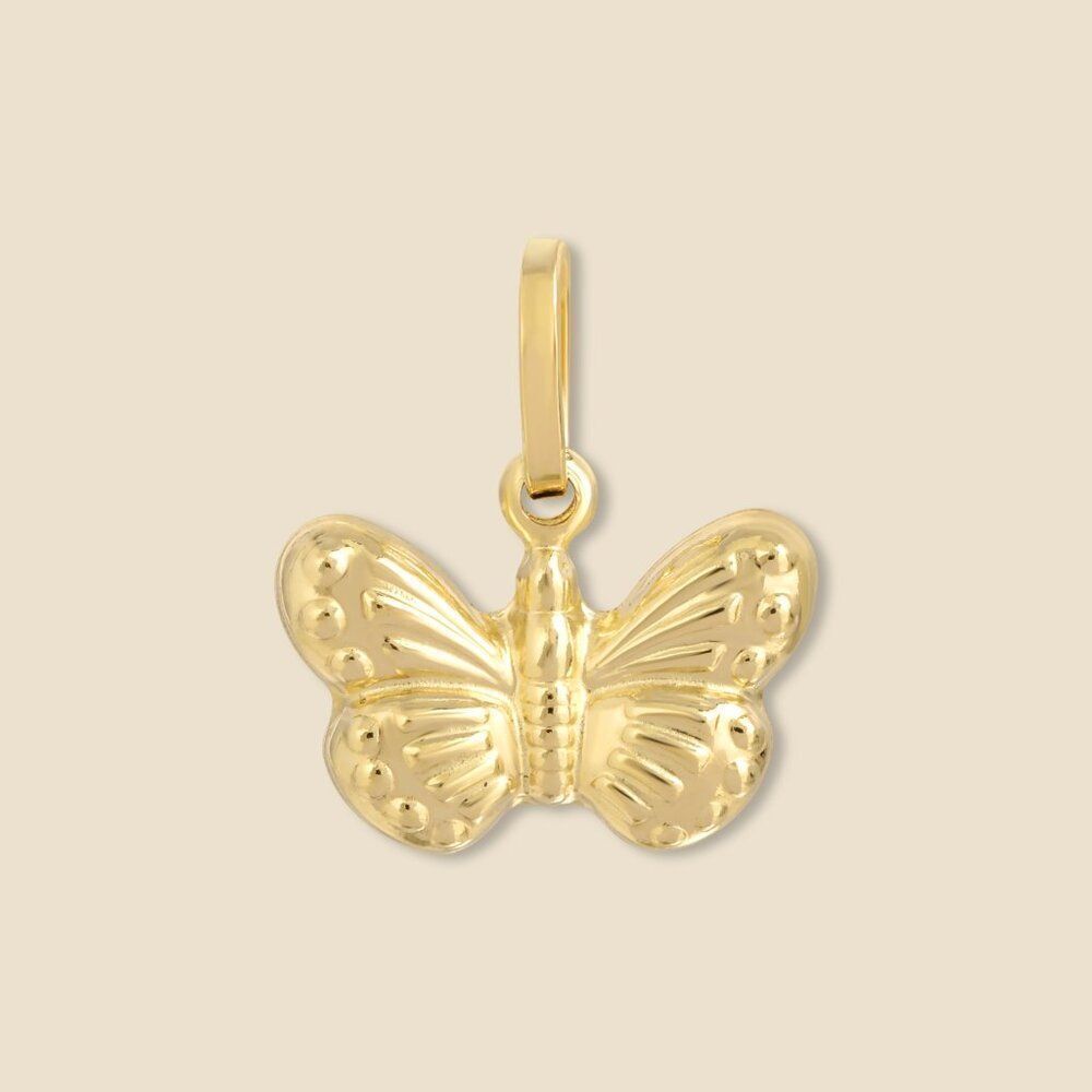14K Solid Gold Butterfly Pendant Necklace Charm 1.1g